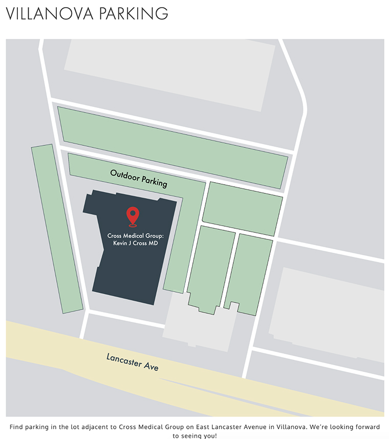 Enjoy ample parking for Cross Medical Group in Villanova.